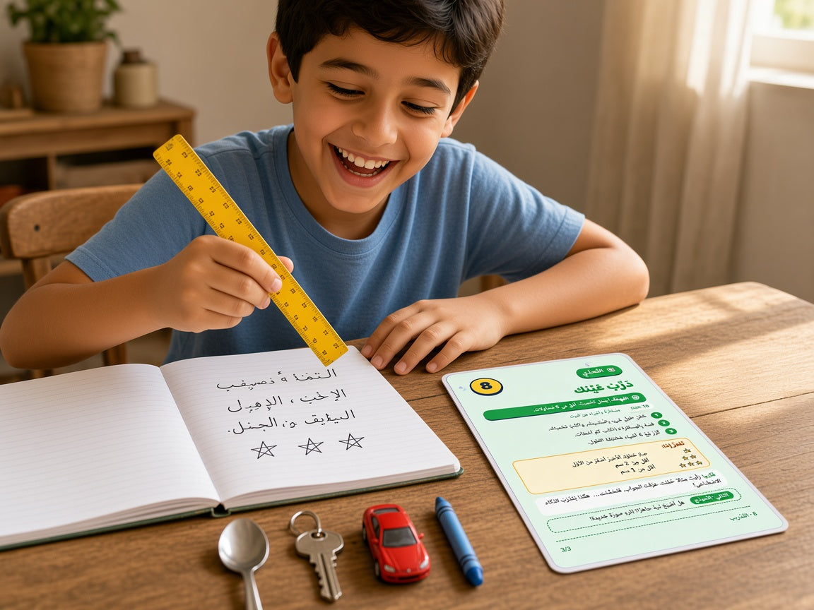 طفل يبتسم بعد أن صار تخمينه أقرب